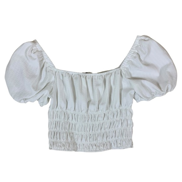 Elodie Tops - Elodie White Smocked Puff Sleeve Crop Top Blouse Women M Cottagecore Trendy Cute